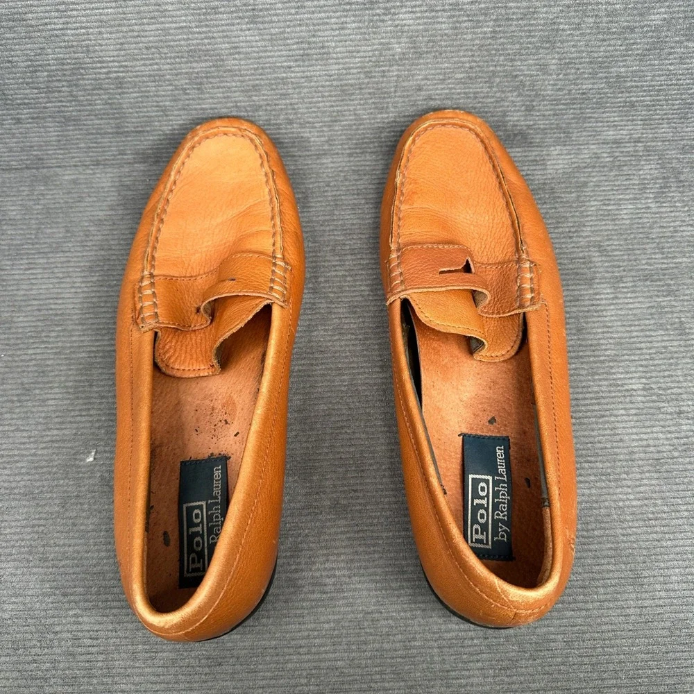 Polo Ralph Lauren Adante Tan Leather Penny Loafers Mens 9D‎ Brown Slip On Shoes